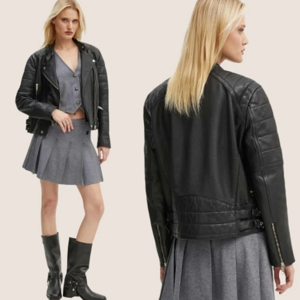 NWT | The Kooples Women's Quilted Cowhide Leather Biker Jacket